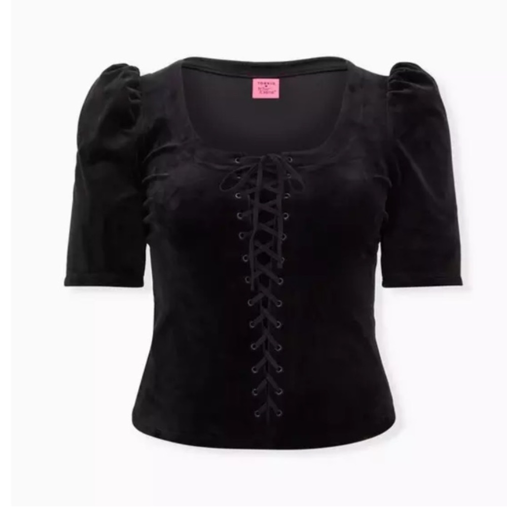 Torrid Betsey Johnson Black Velvet Puff Sleeve Corset Top